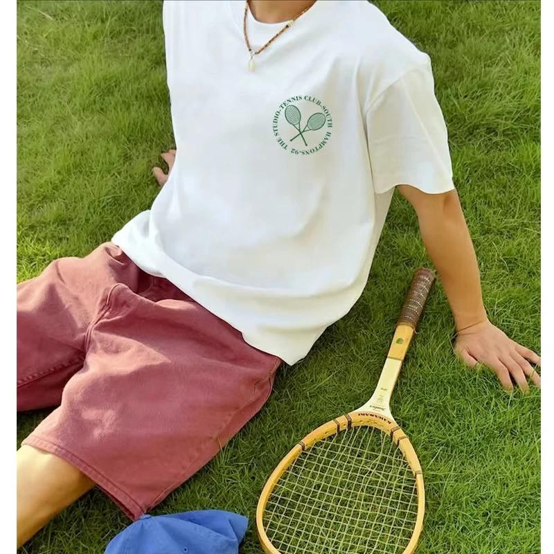 2026 Estate Tennis Club Grafica Minimalista Cerchio Bianco Vintage Maglietta Unisex Oversize Vestibilità Pulita Streetwear Cotone T-shirt