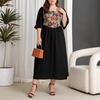 Plus Size Vintage French Style 7 10 Sleeve A Line Print Spliced Dress For Women Autumn Winter