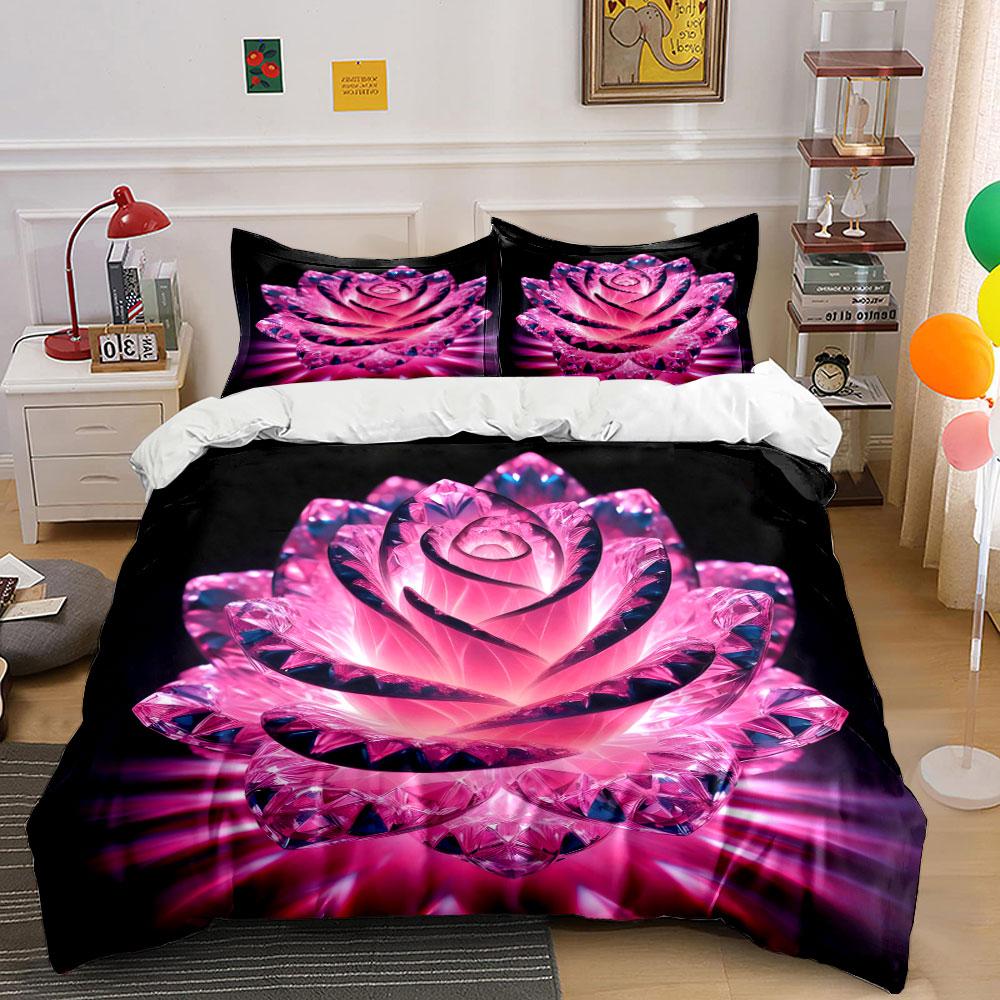 Crystal Rose Lighting Decoration Set Kid'S And Adults' Bedroom Decor, Exquisite Three-Piece Bedding Set Gift