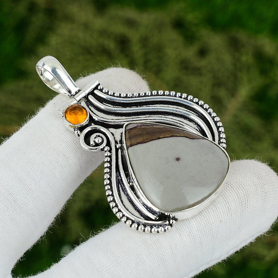 

Подвеска из натурального полихромного яшмового драгоценного камня из стерлингового серебра 925 пробы, индийские украшения