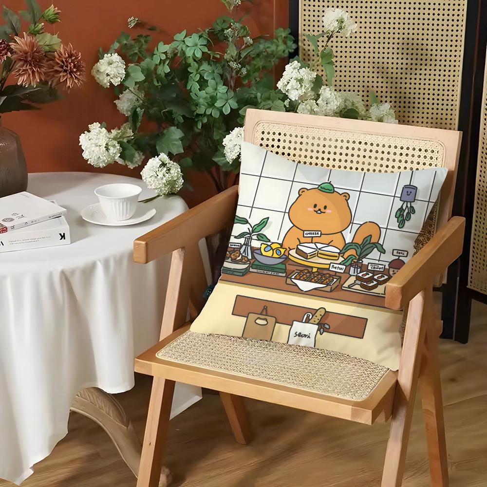Cartoon Cute Bear Cushion Cover Silky Short Plush Invisible Zipper Dustproof Sofa Pillow Case for Home Decor