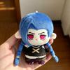 League of Legends 10cm Jinx Mini Plush Keychain Chibi Girl Blue Braids Pink Eyes Outfit Soft Stuffed Pendant Gift for LOL Game Anime Fans Collectors