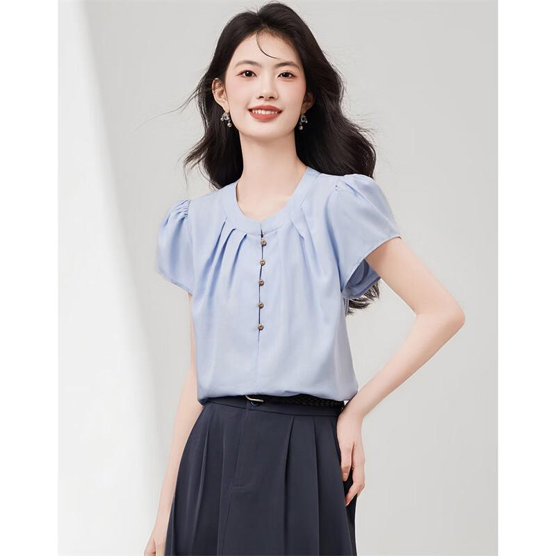 XinFeiYu French Style Tencel Puff Sleeve Shirt