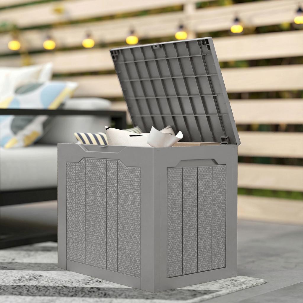73L Plastic Garden Storage Box, Outdoor Storage Box with Handles, Waterproof Outdoor Storage Container, Khaki