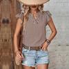 Chic Women's Summer Striped Ruffle V Neck Short Sleeve Blouse Tops