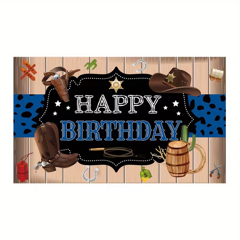 2D Rodeo Cowboy Birthday Banner, Western Wood & Cactus Backdrop, Happy Birthday Party Decor