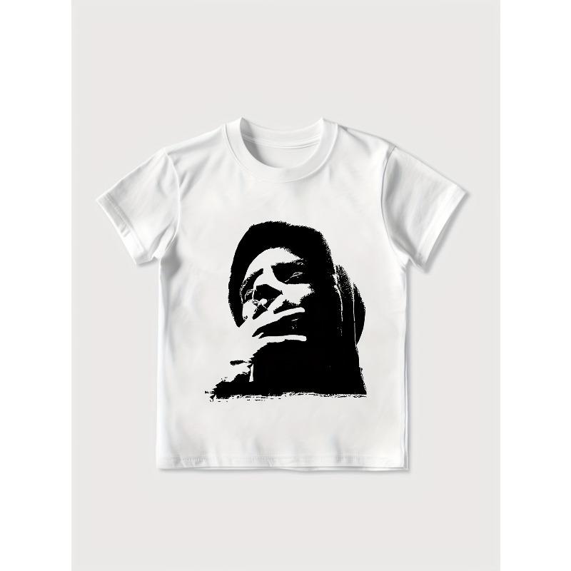 European Size Childrens Crew-neck Short-sleeved T-shirt with Artistic Pattern Print 98cm белый