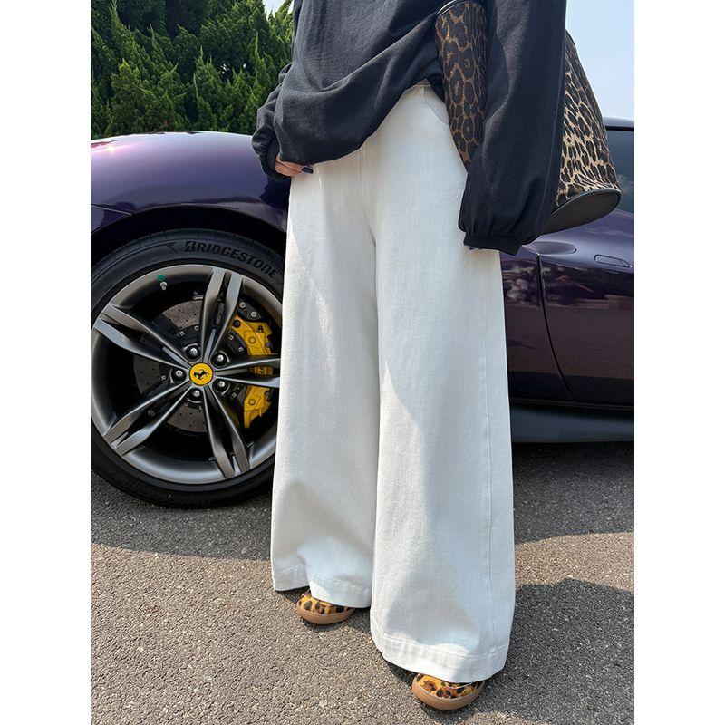 

Plus-Size Side-Zip Wide-Leg Jeans, Muzi Ideal Large-Size Autumn and Winter Women s High-Waisted Stretch Casual Pants 100kg White-Regular Version 36 yards
