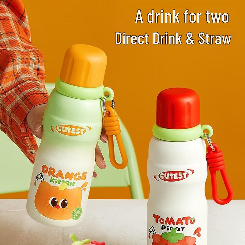 Wushengwu 600ML Stainless Steel Straw Water Bottle