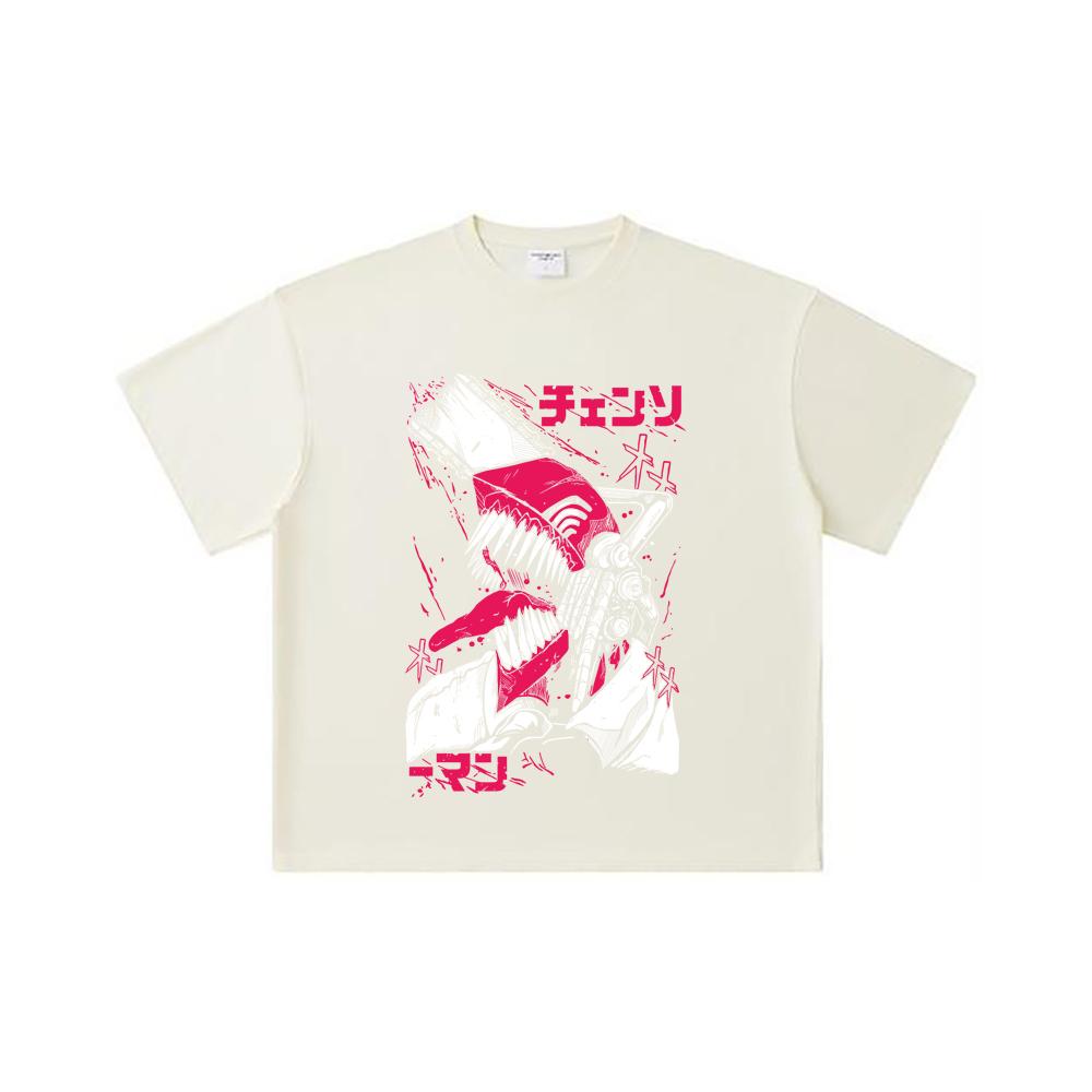 260 GSM Double Yarn 32 Count 100% Cotton Chainsaw Man V16 Denji Print Unisex Heavy Cotton T Shirt