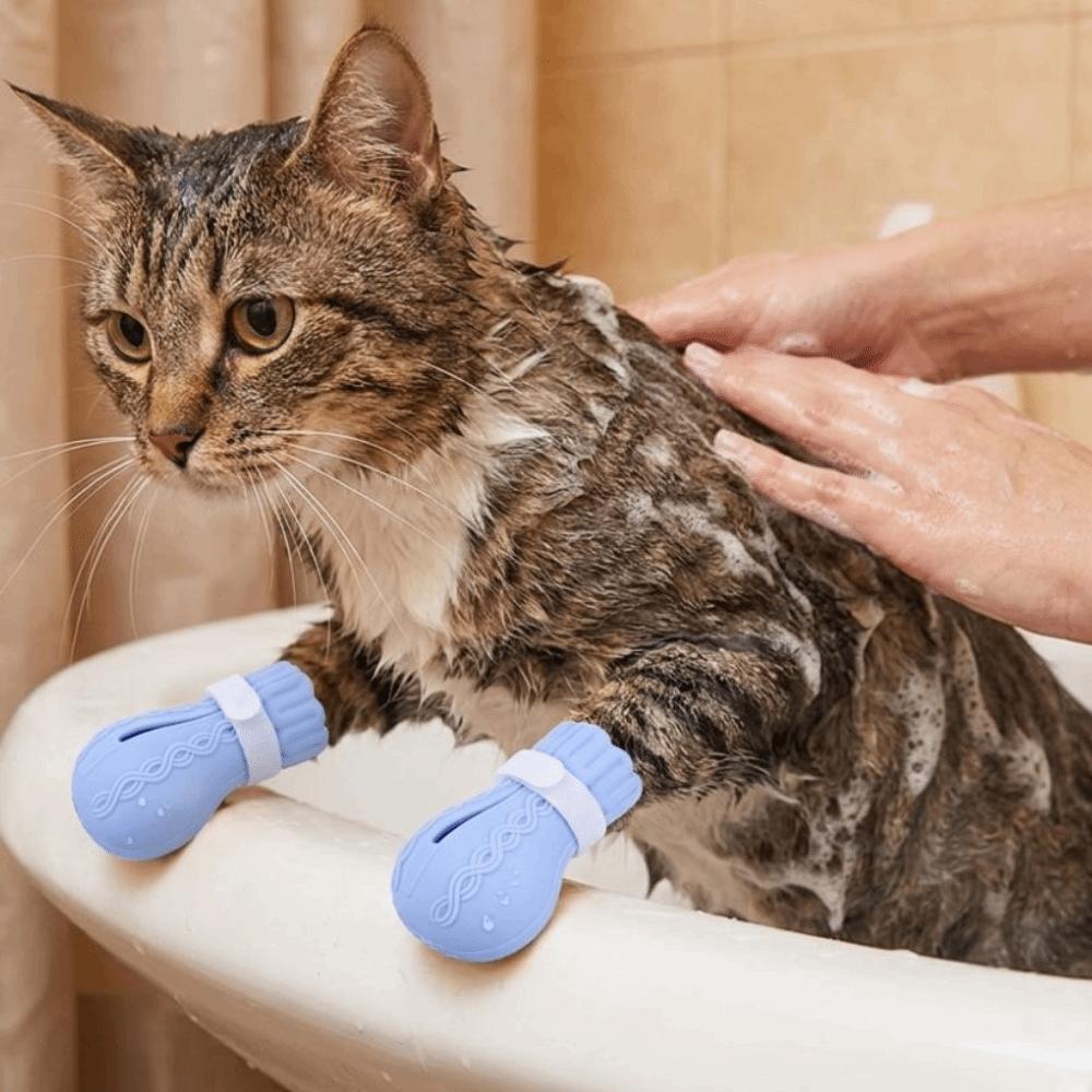 4PCS Adjustable Cat Bath Wash Boots Soft Silicone Cat Foot Cover Pet Cat Shoes  Pet Grooming