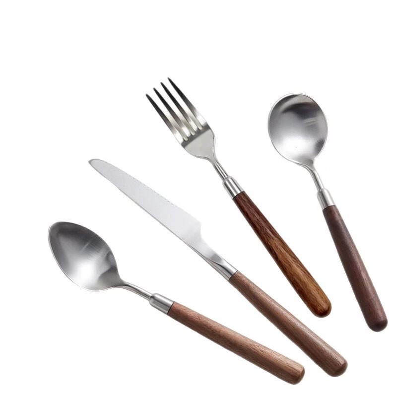 ZISIZ Walnut Handle Stainless Steel Cutlery Set