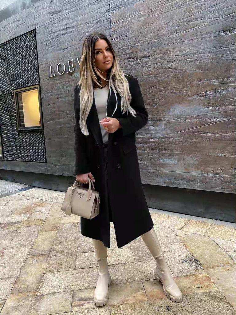 Independent Wish Bestseller Autumn Long Sleeve Suit Collar Double-Button Nizi Coat Overcoat Women's