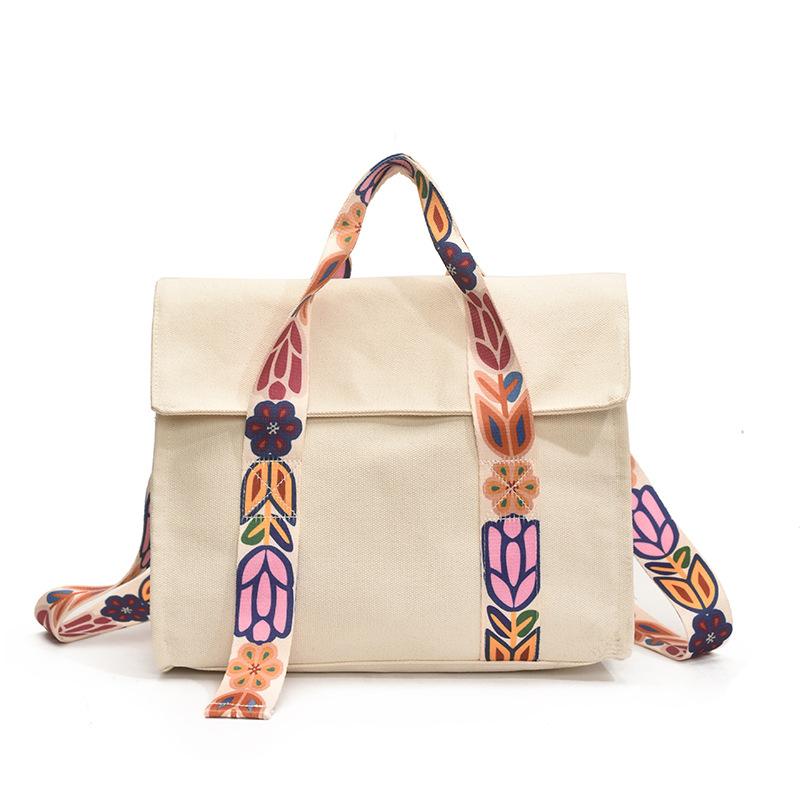 2025 Messenger Bag Women's Large-capacity Canvas Versatile Ethnic Style Embroidered Shoulder Handbag Niche Commuter Women's Bag