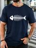 Unisex Rundhals-T-Shirt Minimalistisch Weiß Fischgräten-Skelett-Print Kurzarm-Oberteil Sommer Straße Outdoor Basic Weich Locker Lässig Tägliche Kleidung