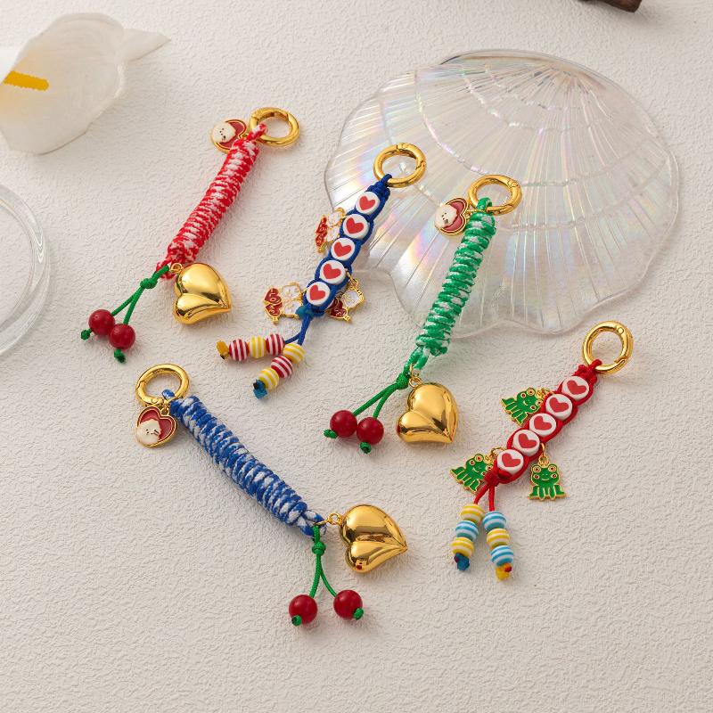 Trendy Love Cherry Keychain Ins Style Colorful Woven Rope Keyring Bag Charms Handbag Hanging Decoration Keycord Gifts