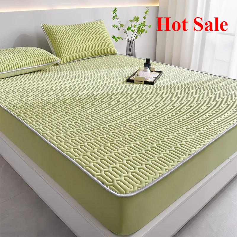 Summer simple latex mat three-piece set household summer thickened mattress ice silk latex mat solid color simple