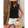 Gilet da donna senza maniche con bottoni, camicia con colletto testurizzato, top estivo casual ampio