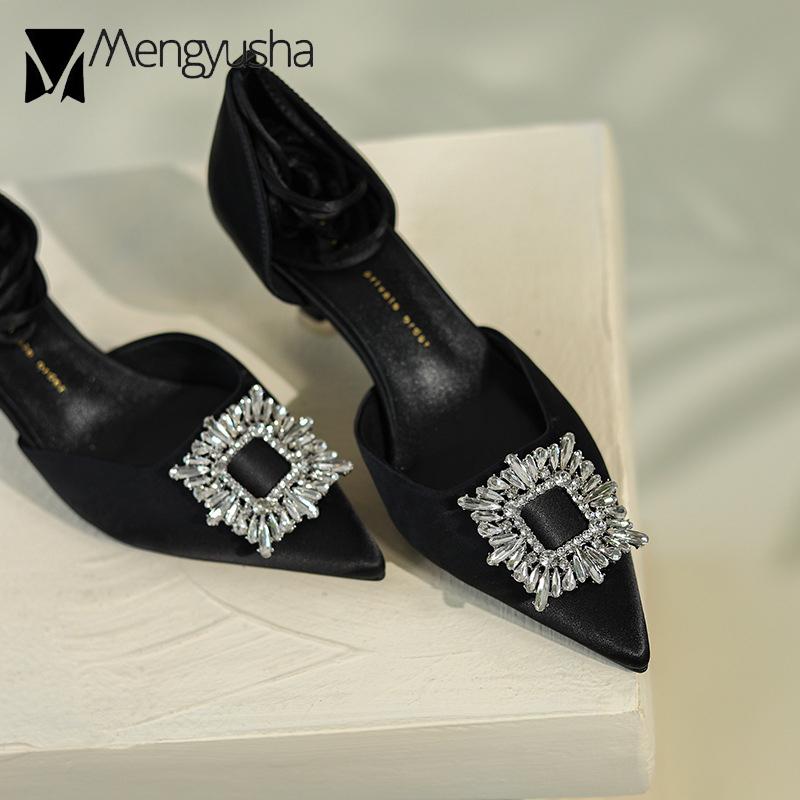 Fashion Brand Rhinestone Buckle Sandals Women Roman Cross-Tied Gladiator Shoes D'orsay High Heels Ladies Stilleto Party Evening Shoes