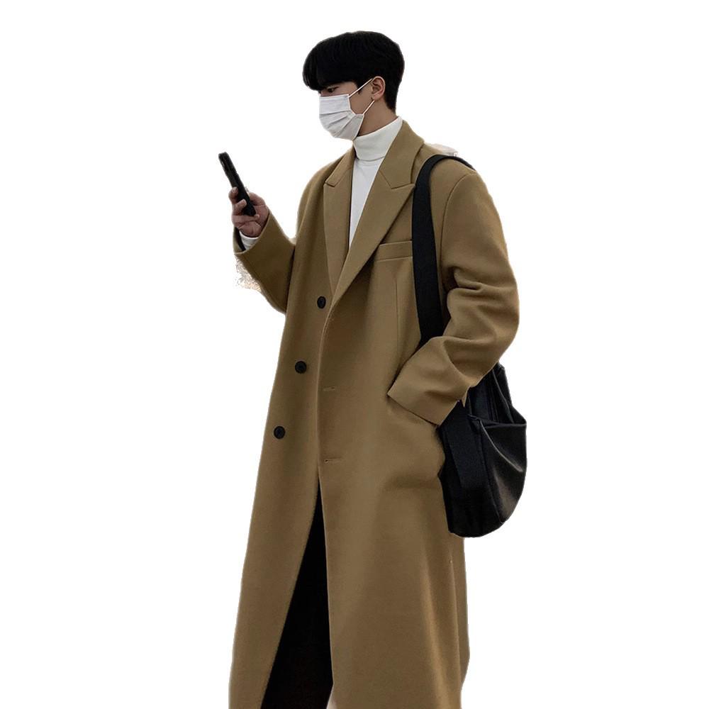 Men's Korean Style Mid-Length Over-the-Knee Wool Coat - Thick, Loose, Trendy Winter Windbreaker
