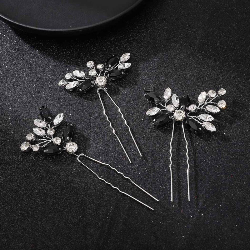 3pcs Handmade Rhinestone Hairpin Sparkling Women Tiara Stylish Bride Hair Accessories Girl
