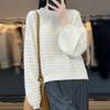 Navava Nk3401 Striped Point Loose Fit Round Neck Long Sleeve Knit Sweater