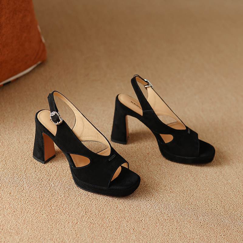 

Krazing Pot Замша из коровьей кожи Пикантный открытый носок Размер 40 Массивные свадебные Супер высокие каблуки Ремешки с пряжками Офисная леди Осенние сандалии на платформе 40