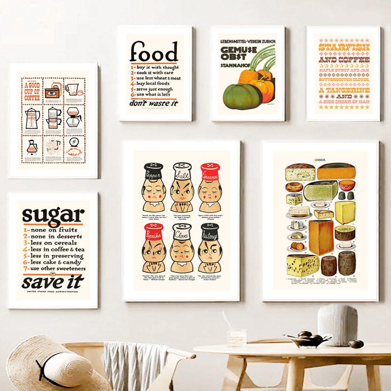 

Постеры на скандинавскую тему и принты, кофе, сахар, молоко, тыква, приправа, кондитерские изделия, настенная живопись на холсте, настенные панно для декора кухни