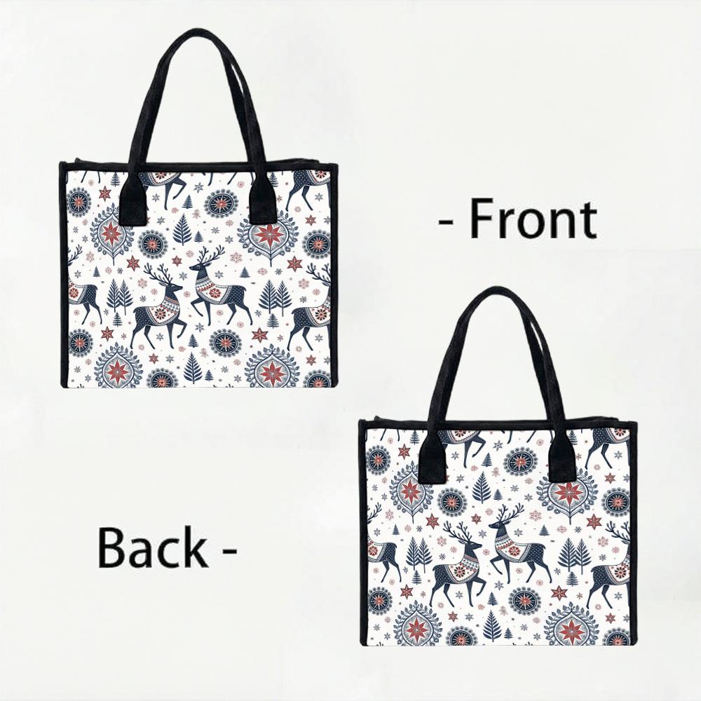 Christmas Pattern Tote Bag Reindeer Print Daily Shoulder Handbag for Shopping Travel Outdoor Commute