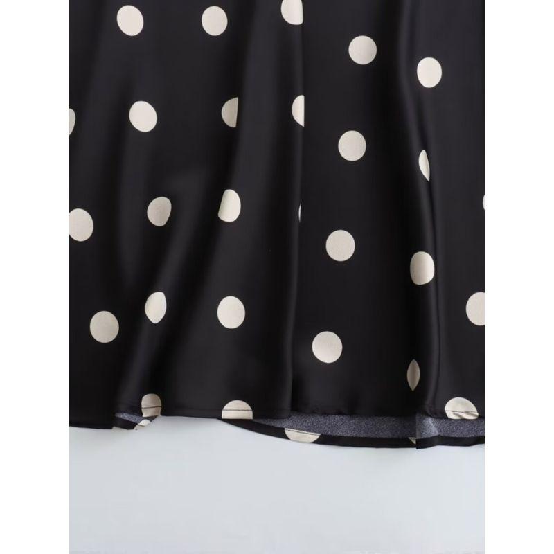 Kaslead New Arrival Women's Fashion Style Fashion Polka Dot Elastic Waist Long Satin Skirt