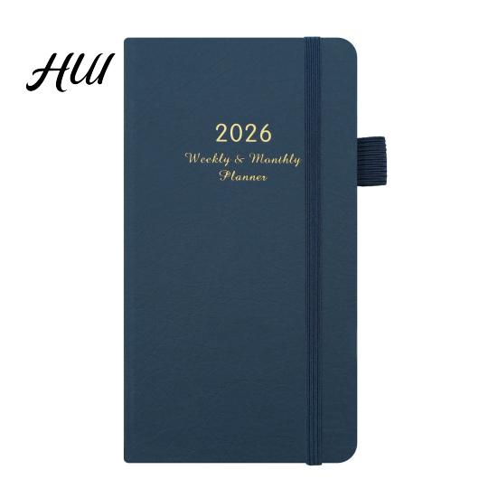 Planer kieszonkowy 2026 z gumką Pętelka na długopis Wstążka Zakładka Tygodniowy Miesięczny Akademicki Harmonogram 12 Miesięcy Notes Dziennik z Twardą Okładką