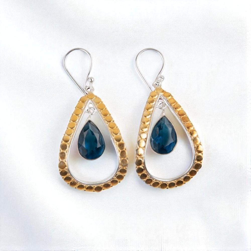 London Blue Topaz Gemstone 925 Sterling Silver Jewelry Handmade Earrings 2.27" EE-82-10