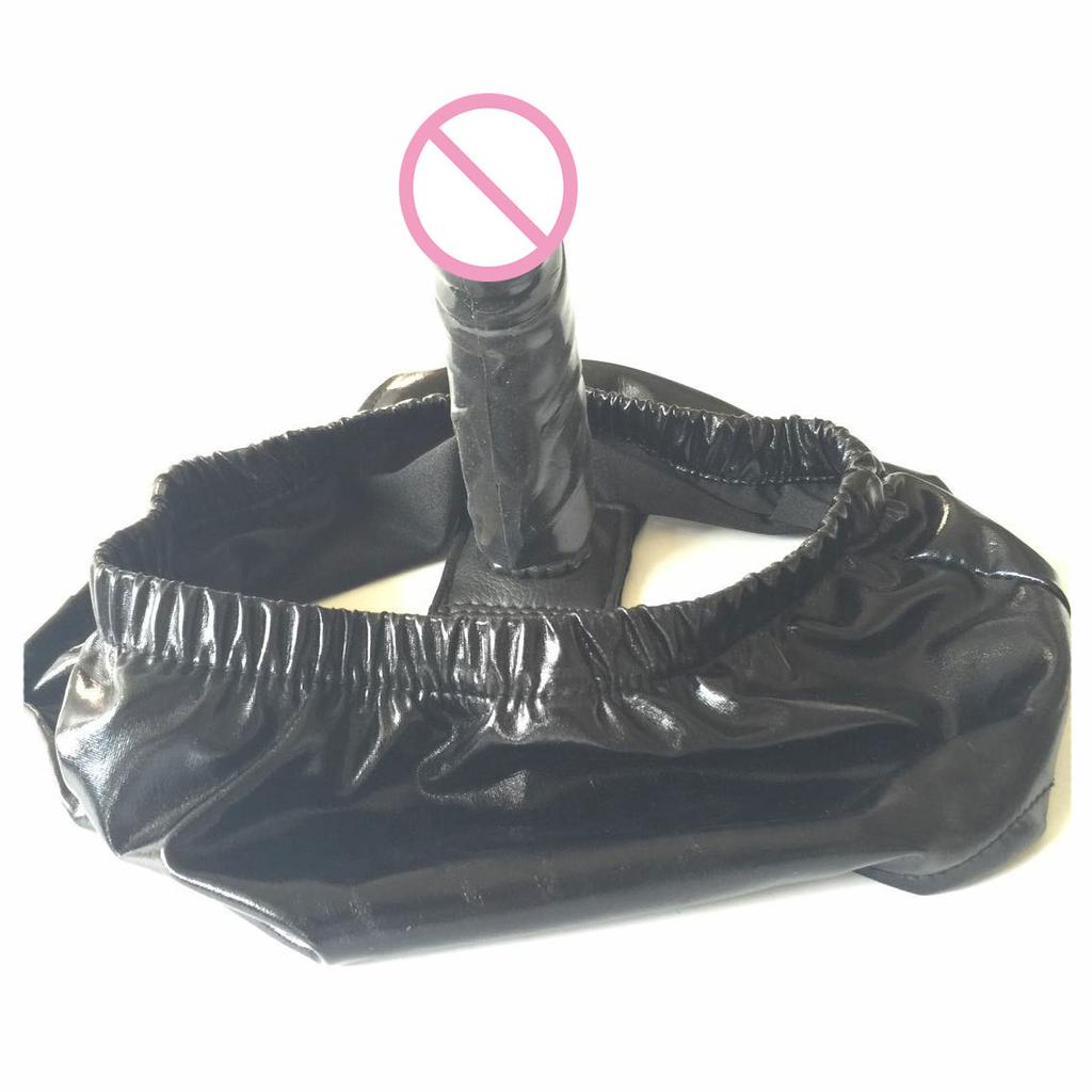 Patent Leather Chastity Belt Pants with Butt Anal Plug Vagina Dildo Panties Thong Briefs G String Lingerie Sex Toys Woman Men