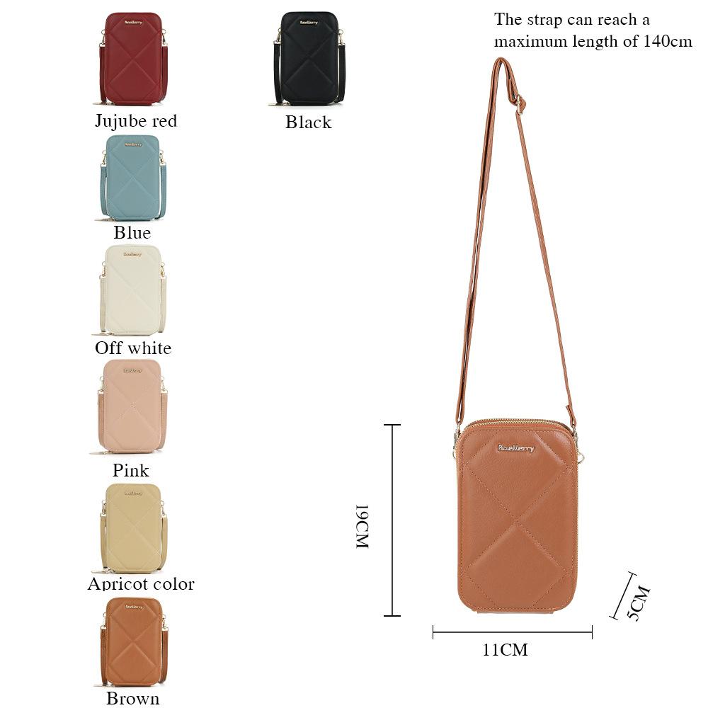 Baellerry Women's Cell Phone Bag Japanese and Korean Style Vertical Double Layer Single Shoulder Bag Fashion Zipper Crossbody Bag