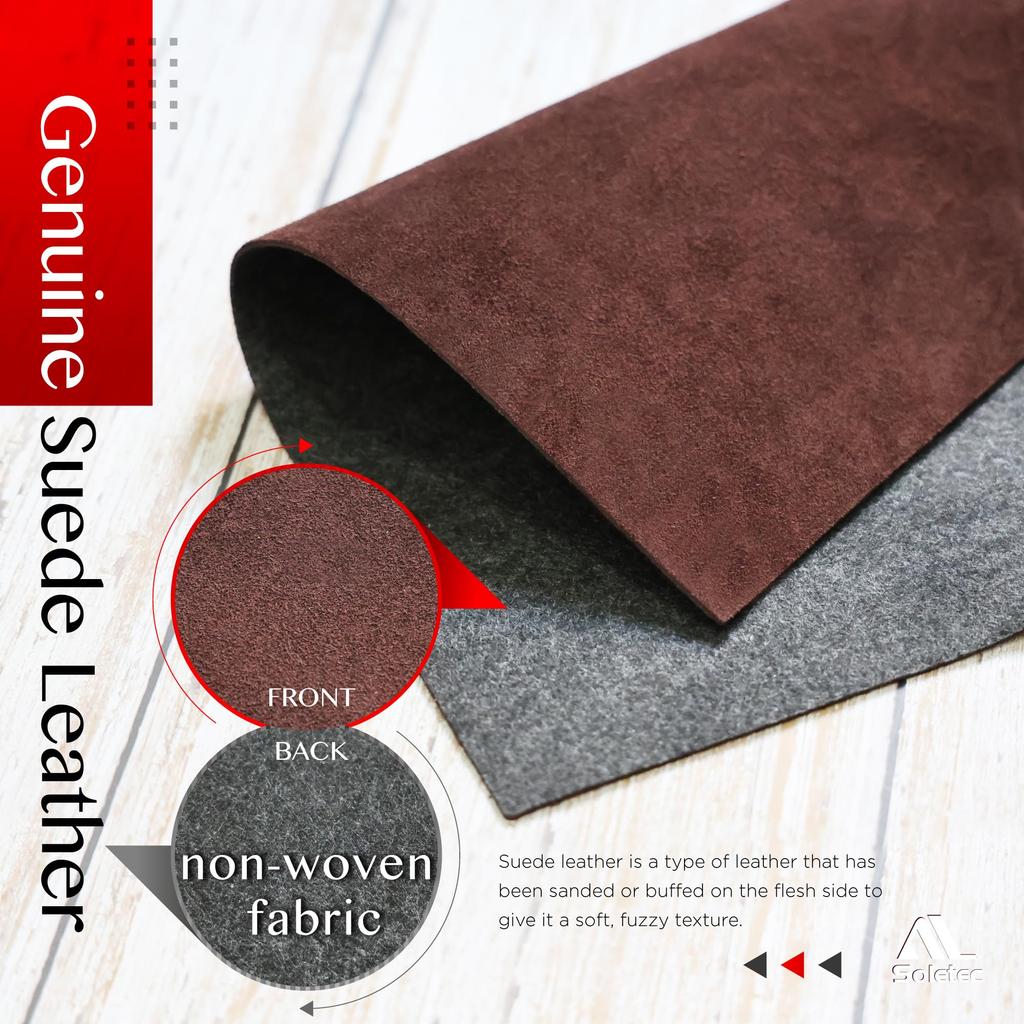 Soletec Genuine Suede Thick Cowhide Pieces for Crafts and Coffee Leather, Square, Sheet, Pre-Cut Sewing, Suede, 1.5-1.7mm (35.5x35.5cm)