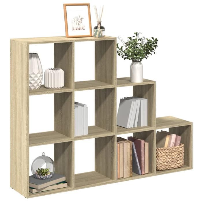 VidaXL Étagère séparatrice de pièce 3 niveaux chêne sonoma, étagère, étagère à livres, étagère de rangement, bibliothèque, 857978