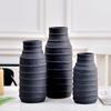 Chinese Zen Ceramic Vase Black Flower Vase Buddhist Ornamnet Stone Vase Grain Home Decor Tabletop Hydroponic Pot