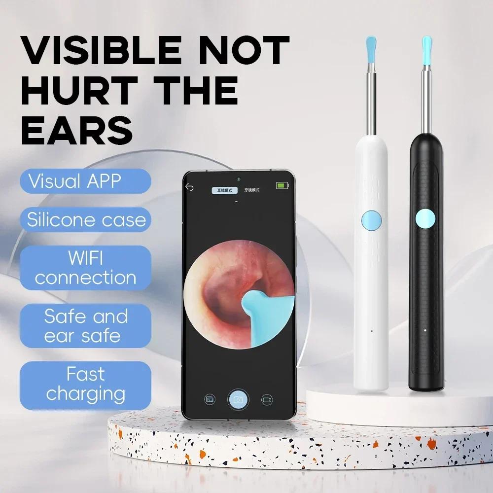 Smart Visual Ear Cleaner with Camera Ear Sticks USB C Charging Ear Wax Removal Tool WIFI Connection 6 LED Lights Earpick