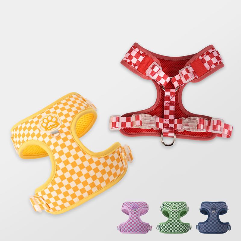 Vintage Plaid Dog Harness Leash Set Comfort Breathable Adjustable No-Choke Pet Vest for Small Medium Dogs Pechera Para Perro