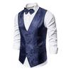 Men Suit Vest Formal Vintage Print Single-breasted V Neck Buttons Sleeveless Slim Fit Cardigan Groom Wedding Emcee Performance Waistcoat with Bow Tie