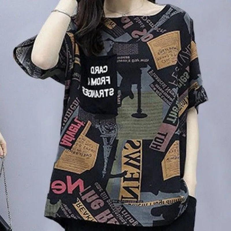 Women's Summer Set: Loose-Fit Casual Short-Sleeve Top + Cropped Pants Plus Size Comfortable Two-Piece Set