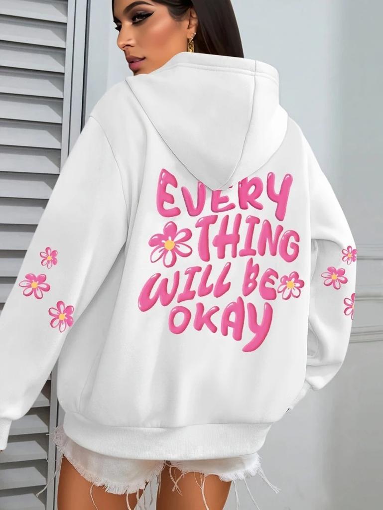 Tutto andrà bene Maglione con cappuccio stampato con alfabeto da donna Hip Hop Street Casual