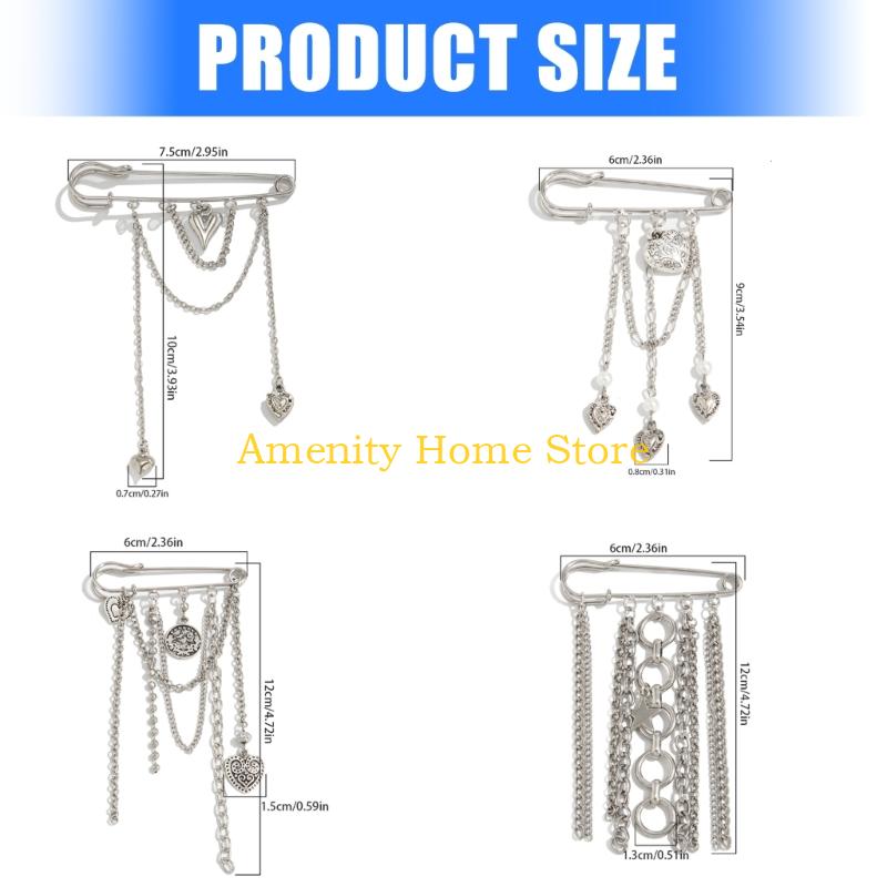F26C Pants Shortener Pin Alloy Fringe Safety Pin Decorative Brooch For Clothing Jeans