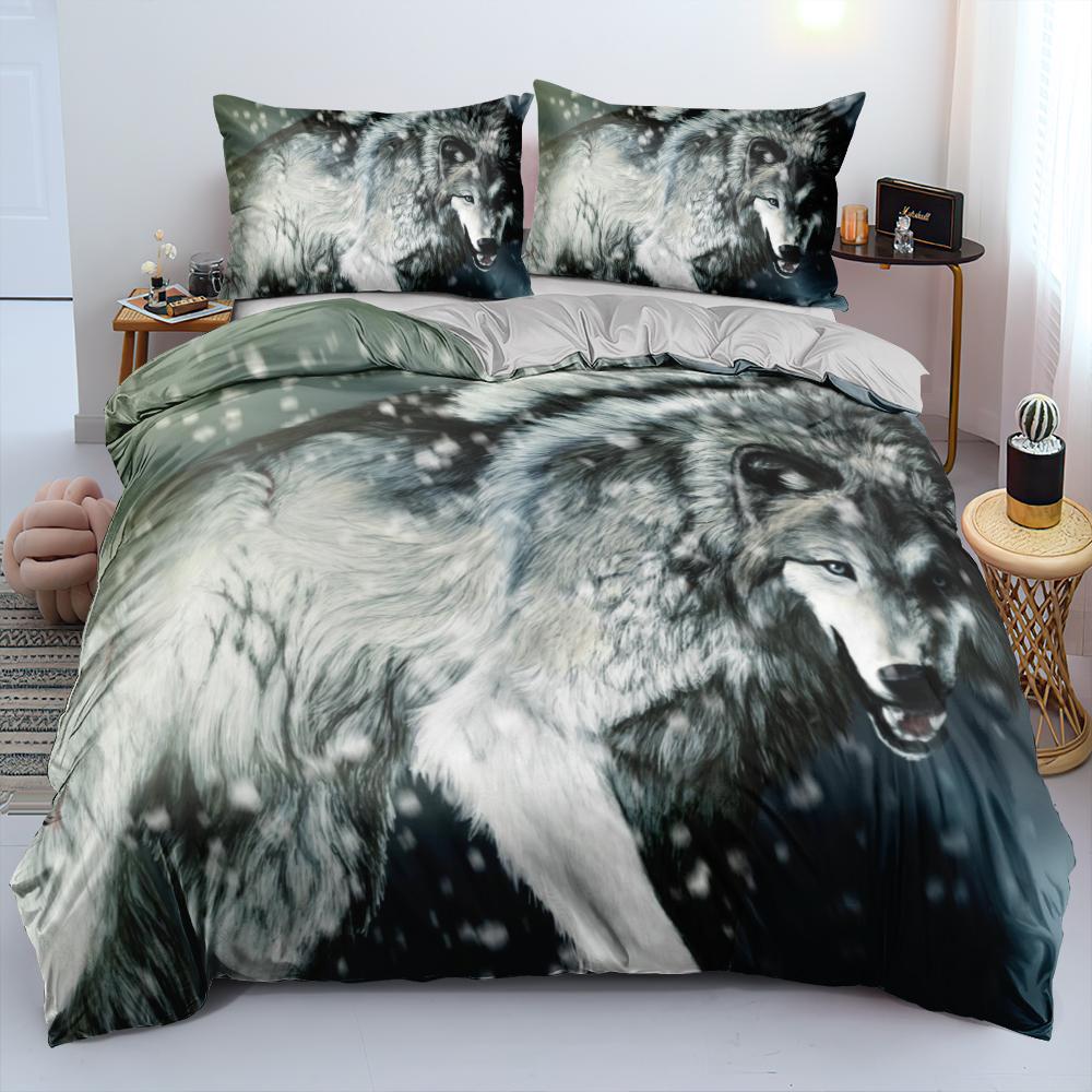 Comforter Wolf Queen Size Wolf Running In The Snow Twin Bedding Set Polyester Safari Animals Comforter For Kids Boys