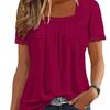 2025 Summer European & American Square Neck Eyelet Jacquard Short Sleeve Women's Top