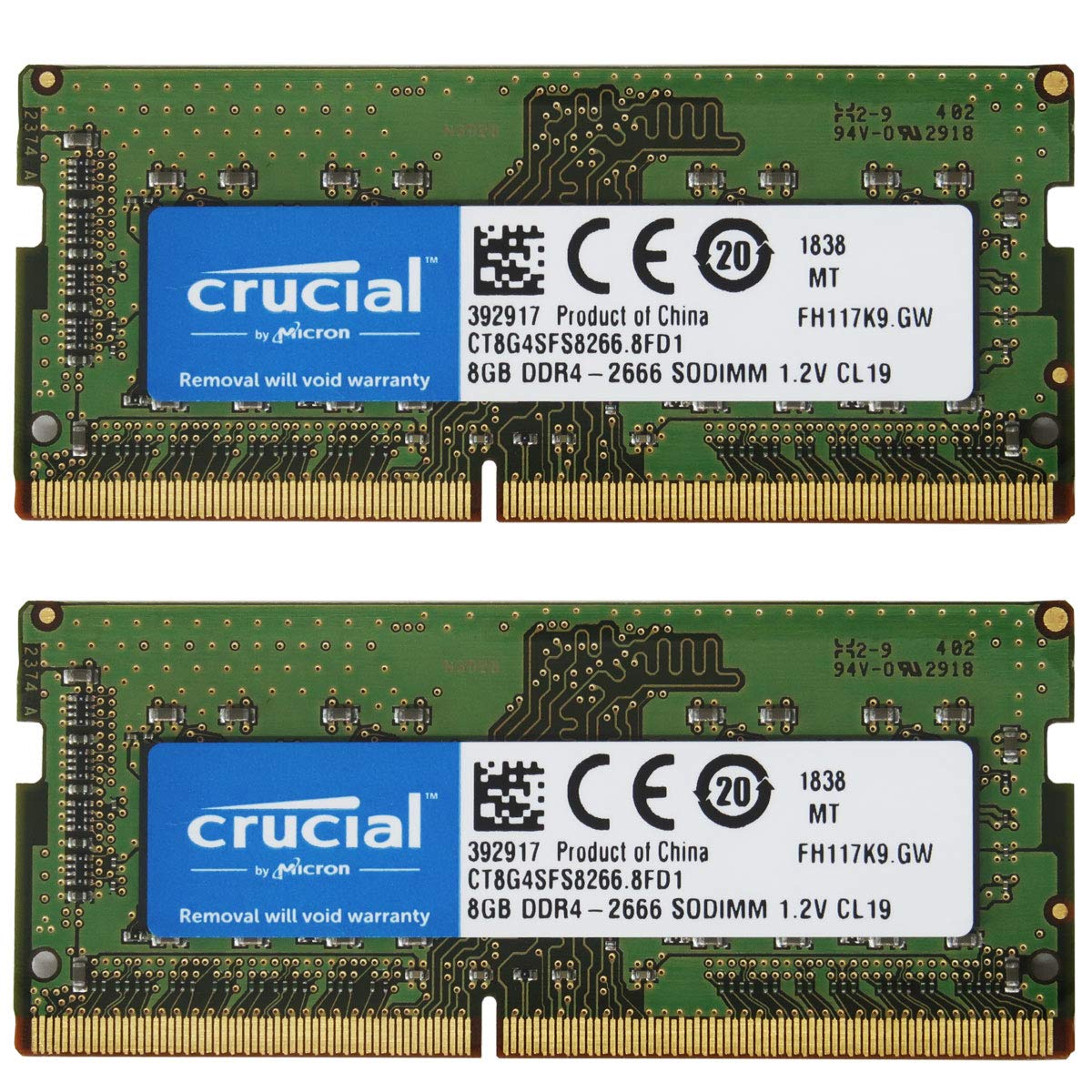 

[Набір з 2] Пам ять для ноутбука Crucial PC4-21300 (DDR4-2666) 8 ГБ SODIMM CT8G4SFS8266 [Елемент]