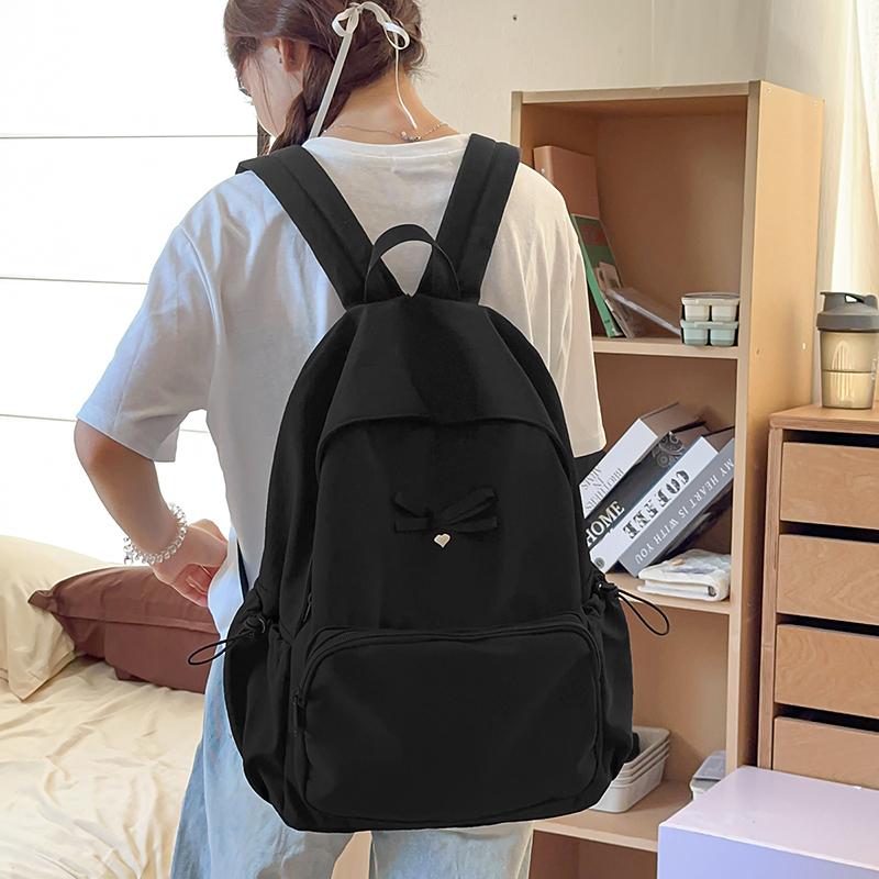 Solid Color Bow Student Schoolbag Women's Backpack