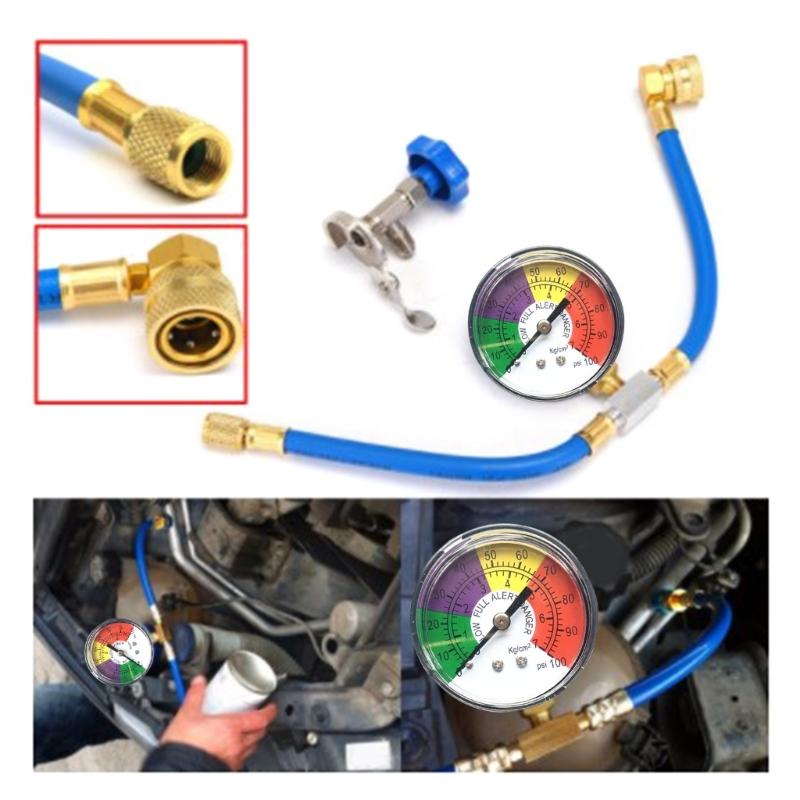 R134A Recharge Hose Kit with Gauge, Refrigerants Recharging Hose with 1/2" Female R134A Can Tap Refrigerants Dispenser