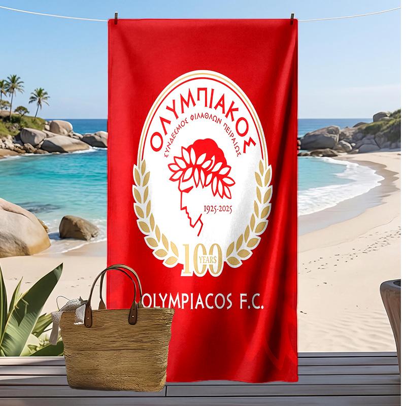 Olympiacos FC Bedrucktes Strandtuch Schnelltrocknend Weiches Handtuch Tragbare Große Rechteckige Stranddecke für Reisen Schwimmbad