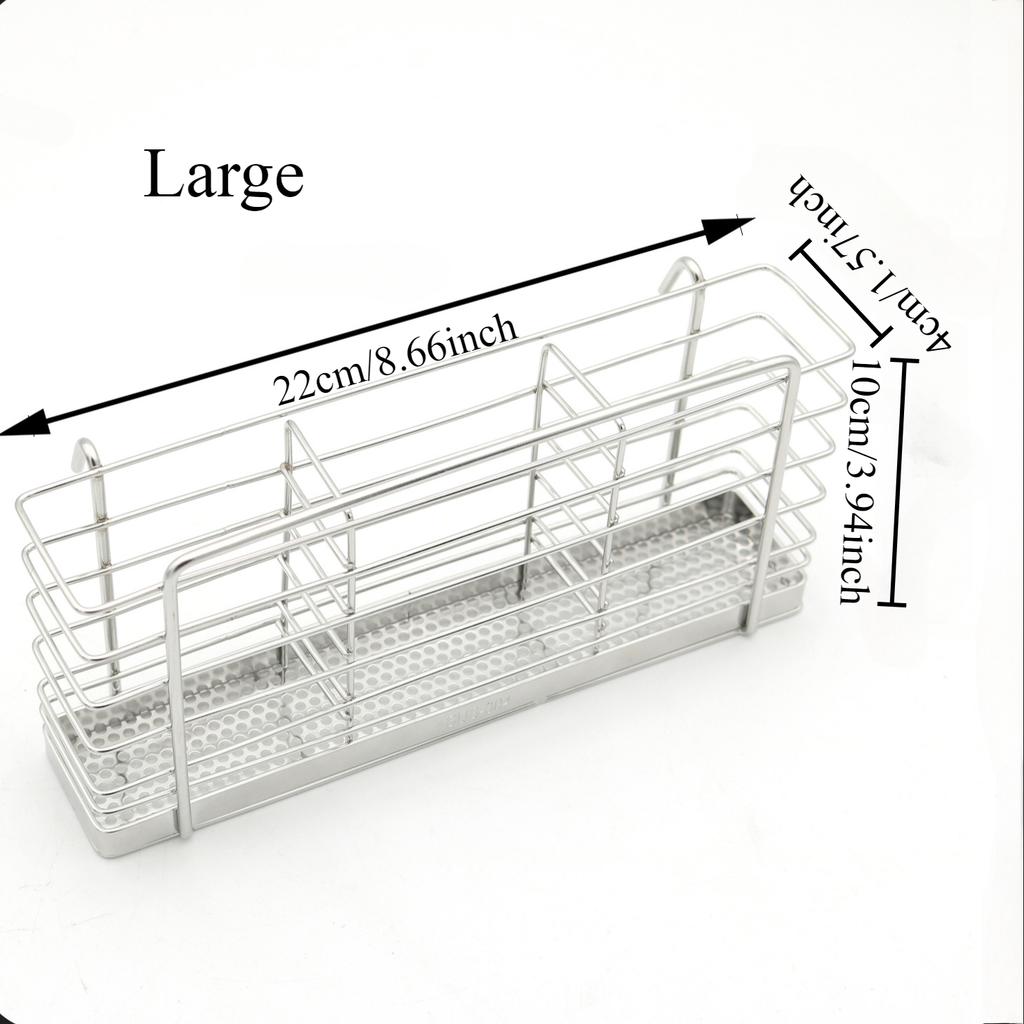 304 Stainless Steel Utensil Holder, Kitchen Utensil Organizer, Knife and Fork Drainage Rack, Kitchen Drainage Basket Accessories, with Hooks